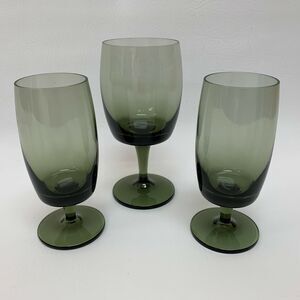 Vintage Smoke Gray Glass Glasses Footed Stem Lot of 3